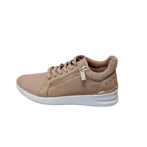 ALDO women's Classic sneaker/shoes, 8.5, Faux Leather Beige/Tan & gold, 8.5